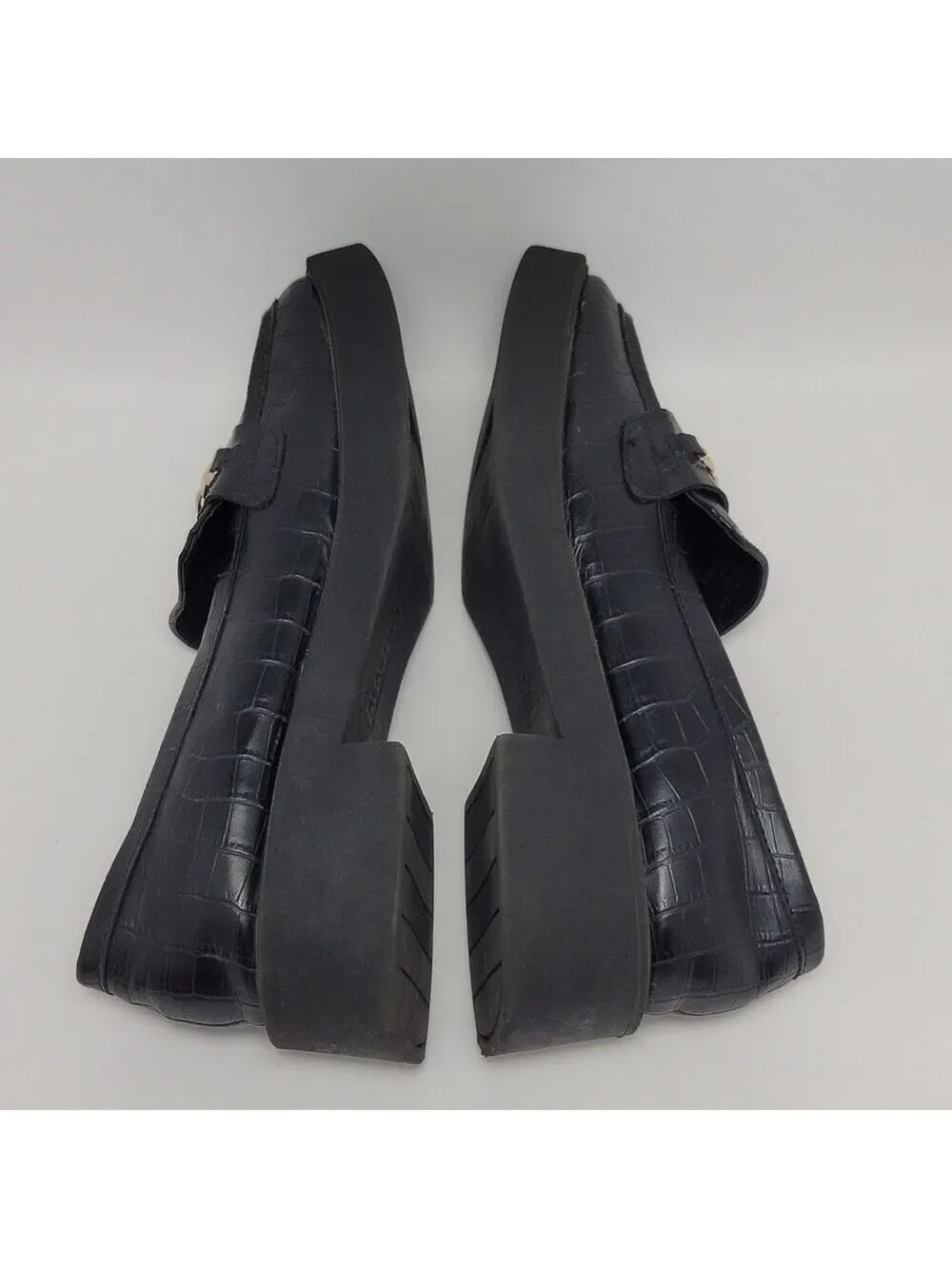 Reaction Kenneth Cole Sienna Lug Black Loafers Shoes With Chain Size 9